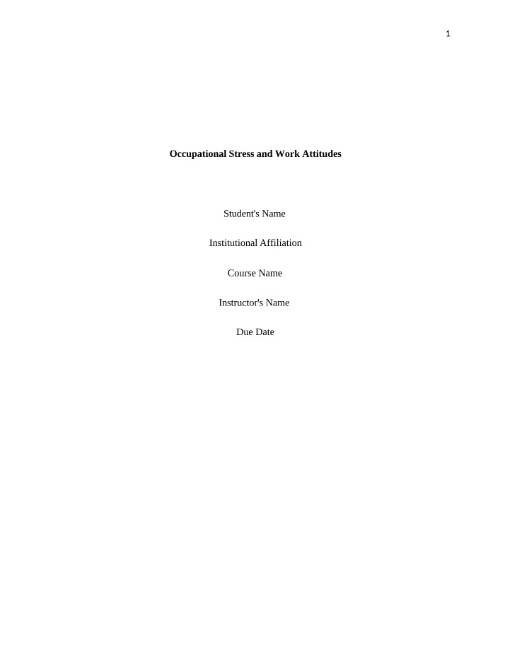 Work Attitudes and Occupational Stress
