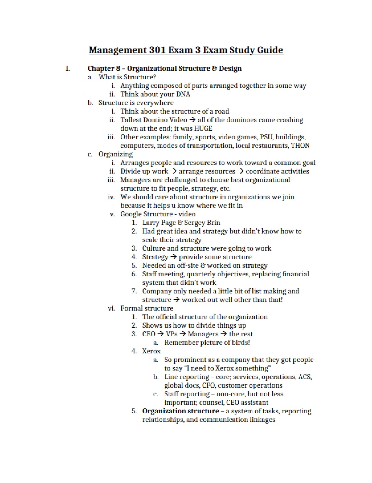 Study Guide for Exam 3 - Basic Management Concepts