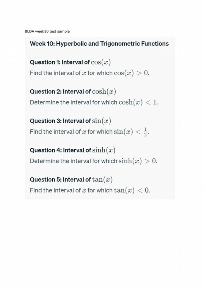 Hyperbolic and Trigonometric Functions - Week 10