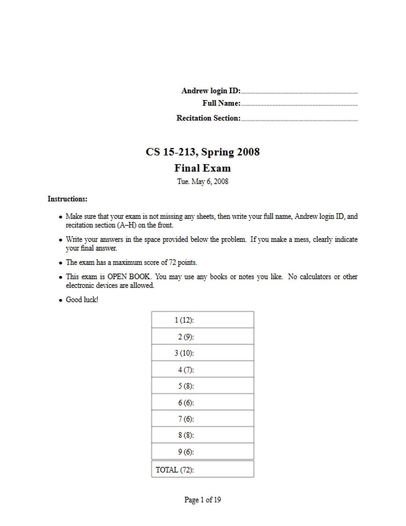 Final Exam (Part 2)
