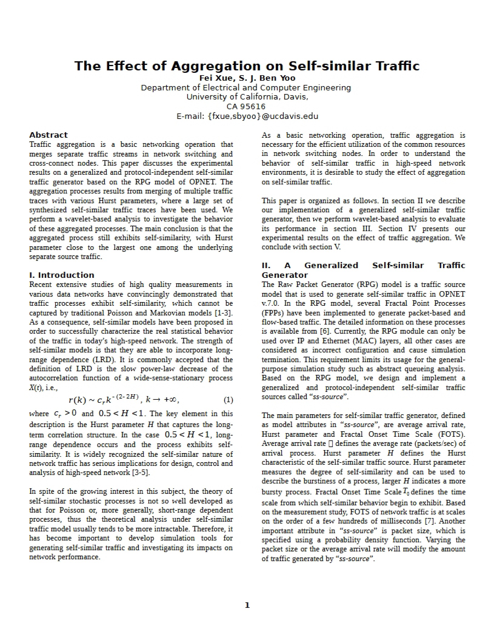 Self-Similar Traffic Aggregation Effects
