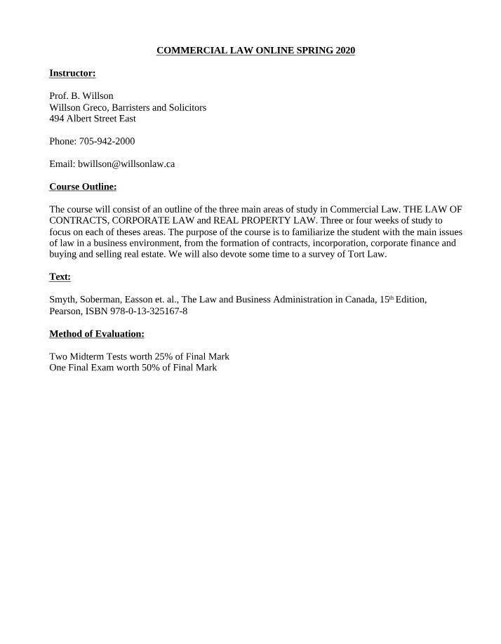 Spring 2020 LAW 4322 Notes by Prof. B. Willson