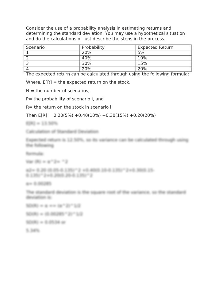 Returns Estimation and Determining Standard Deviation