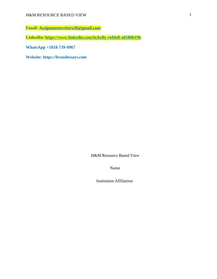 H&M Resource-Based View - Achieving Competitive Advantage