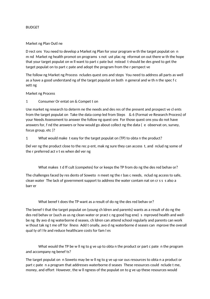 Marketing Plan for Health Promotion