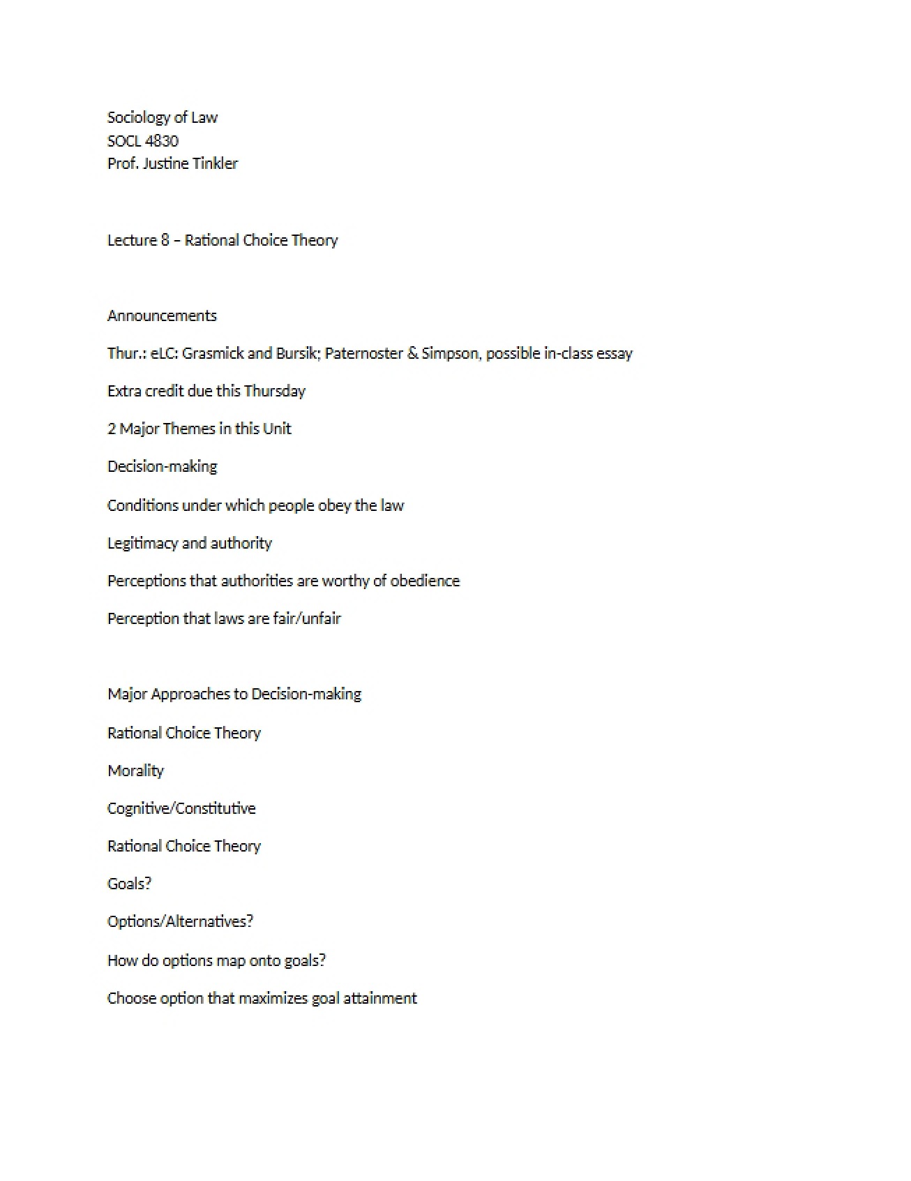 Theory of Rational Choice (Lecture 8)