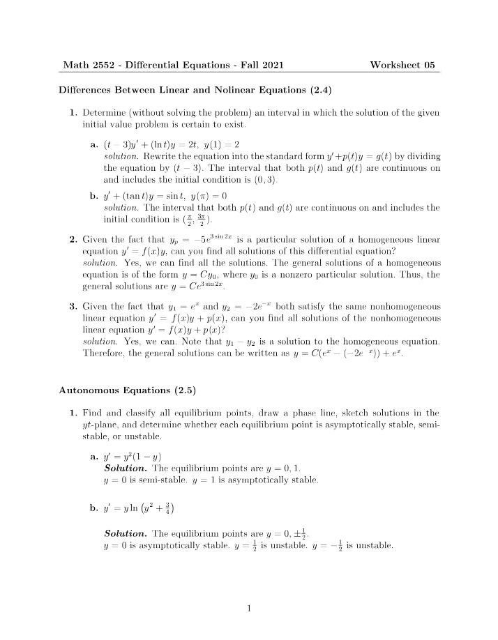 Worksheet 5 Solutions