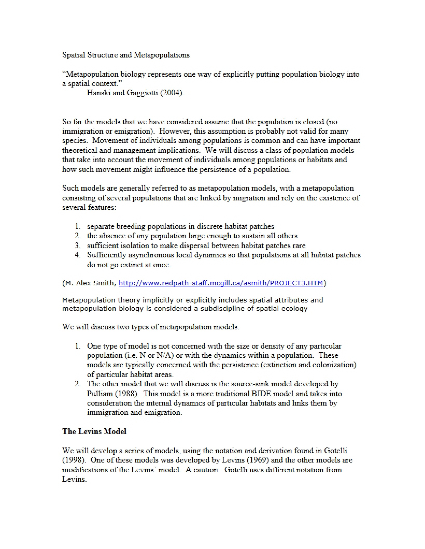 Metapopulations and Spatial Structure