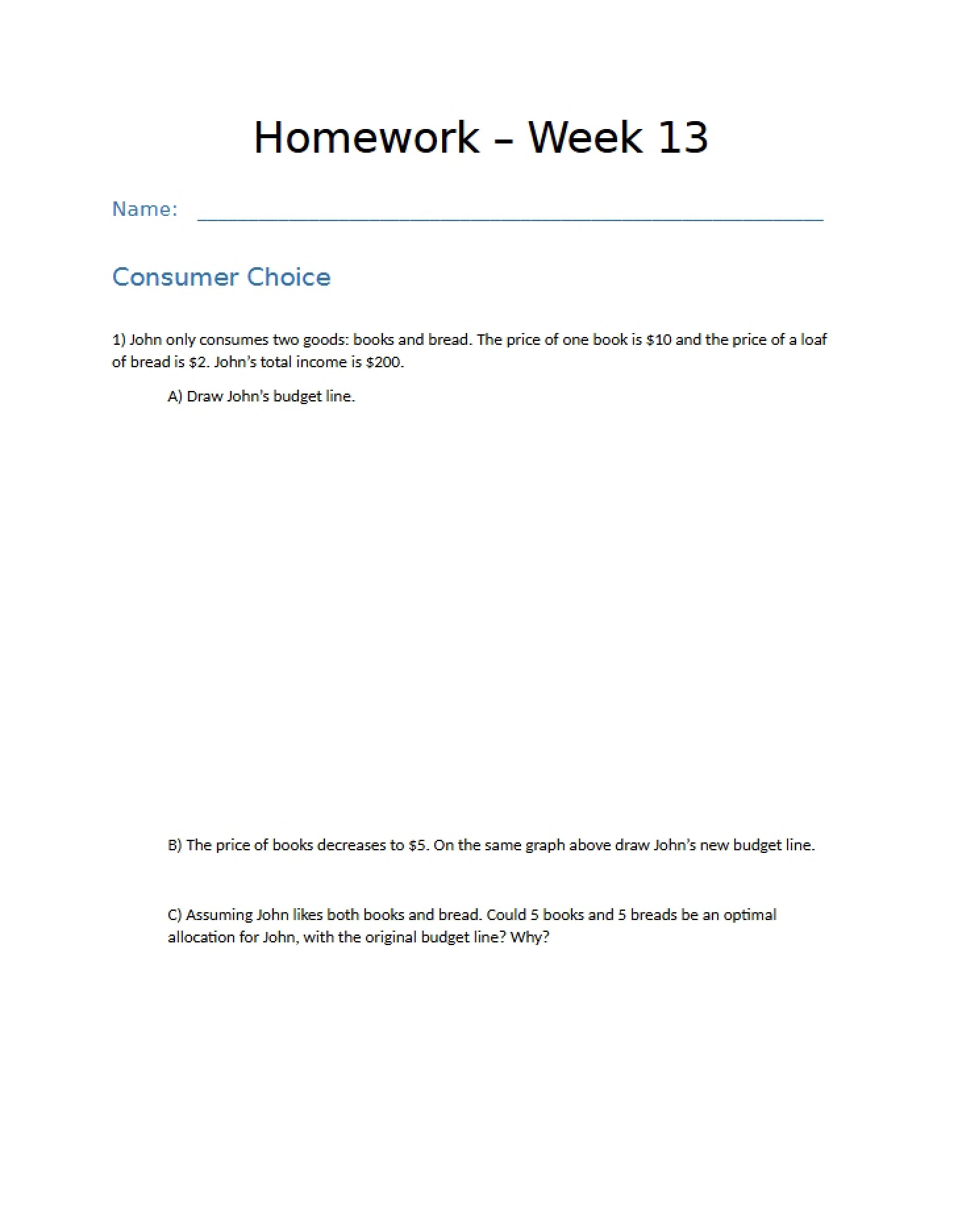 Homework for Week Thirteen