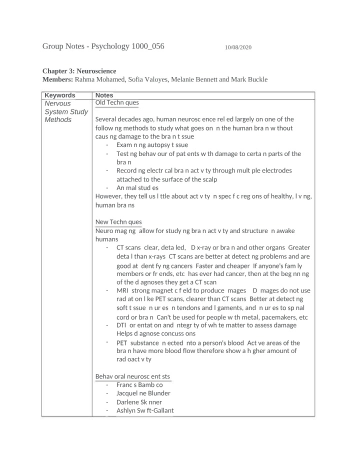 Study Methods and Techniques in Neuroscience