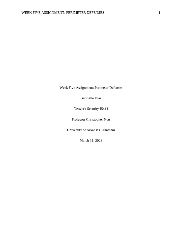 Week Five Assignment on Perimeter Defenses