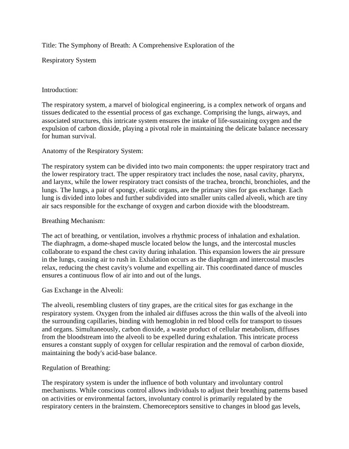 Essay on the Respiratory System