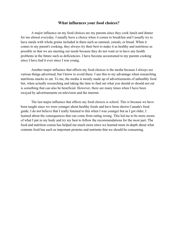 Parents, Media, and School - Influences on Food Choices