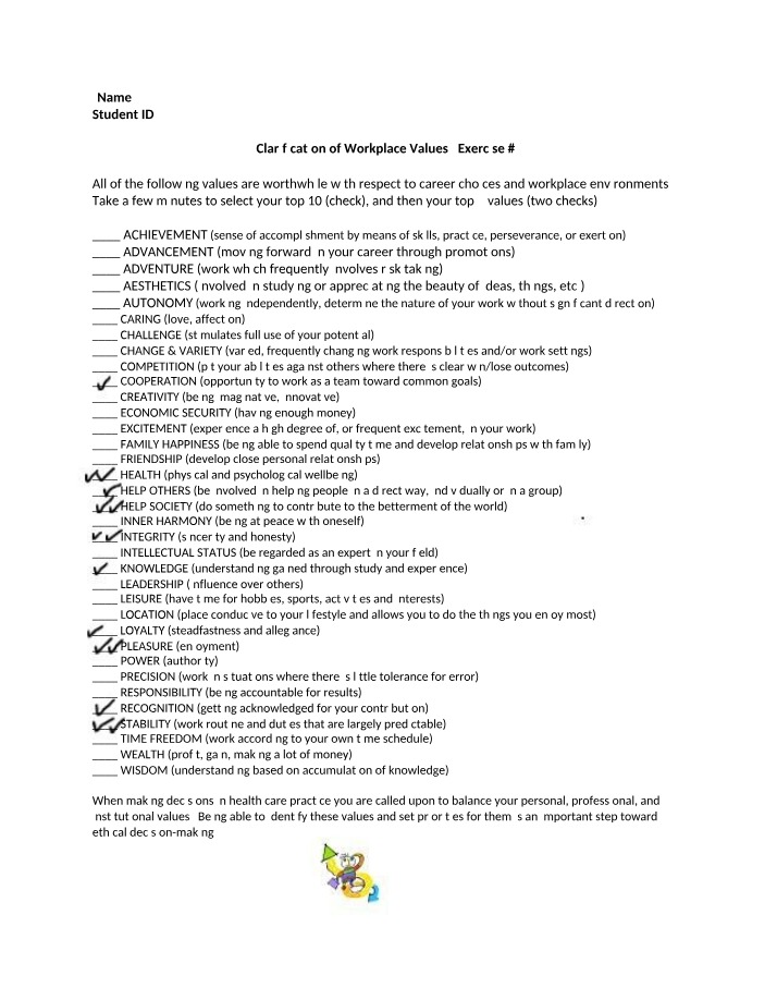 Clarifying Workplace Values - Exercise 2
