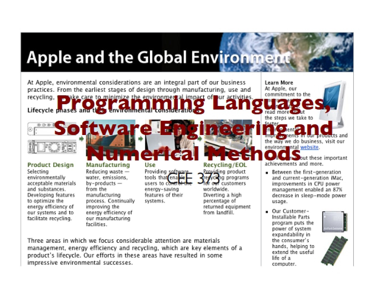 Overview of Programming Languages, Software Engineering, and Numerical Methods