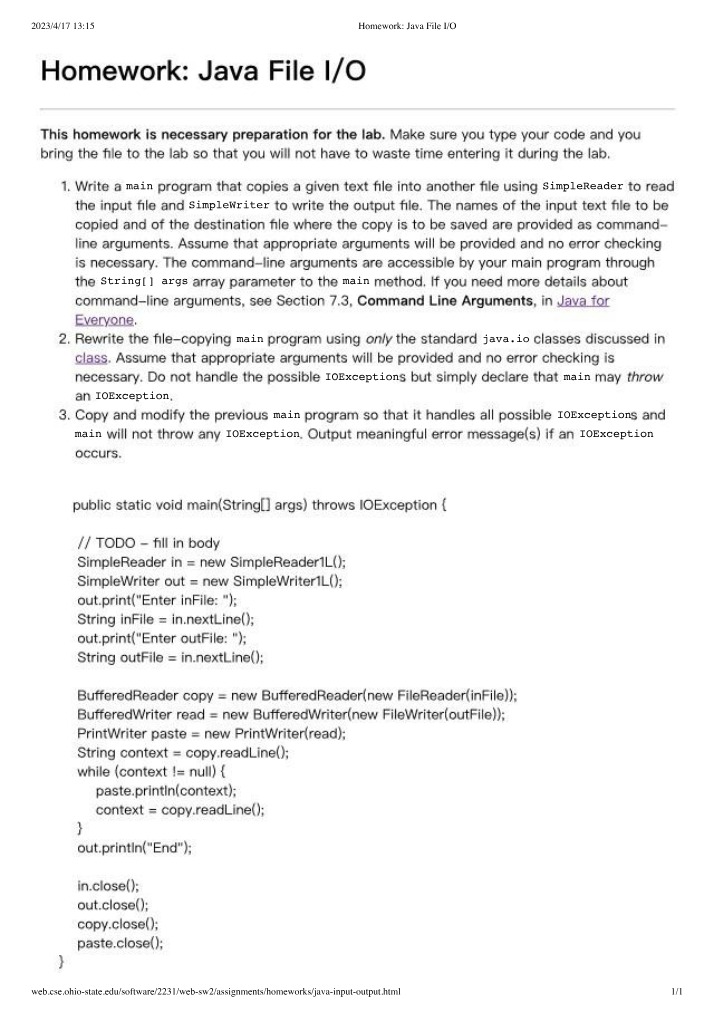 Java File I-O Homework Assignment