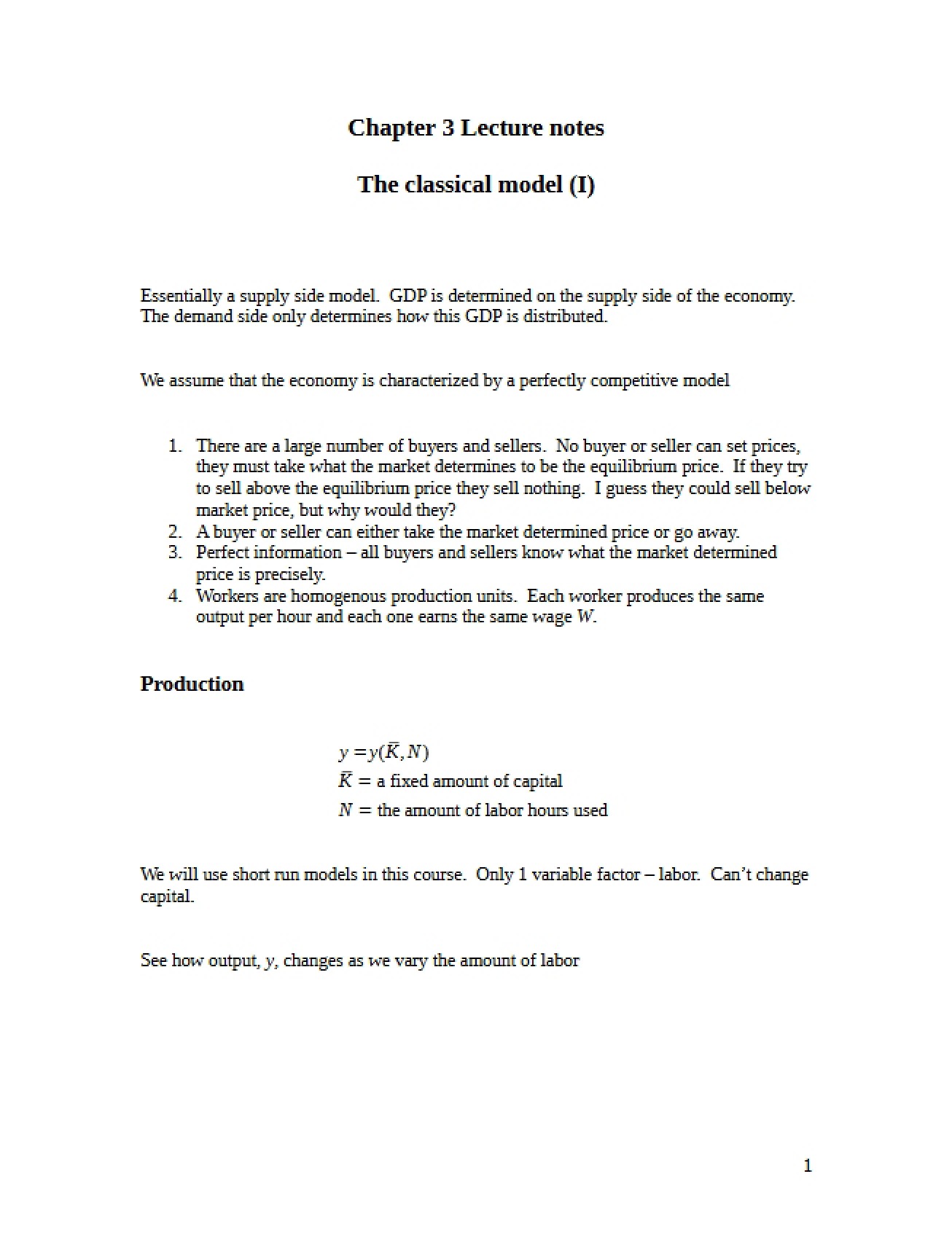Overview of the Classical Model