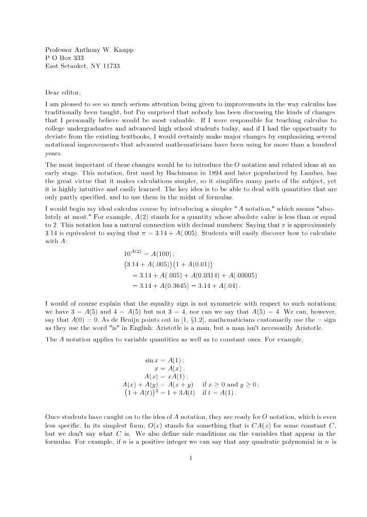 Big-O Notation in Calculus