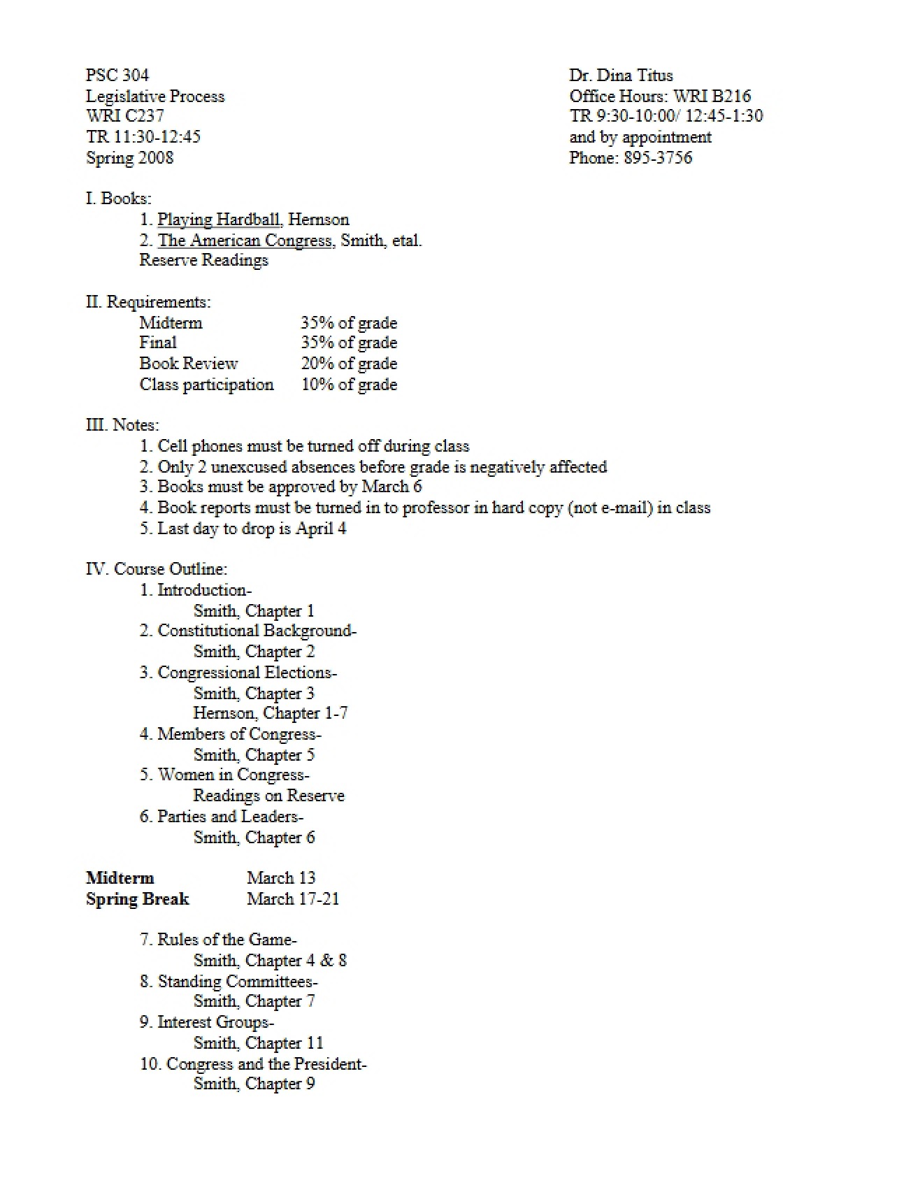 Syllabus for Legislative Process