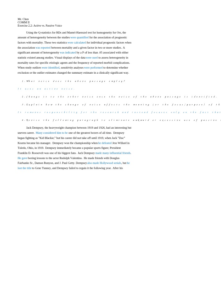 Active vs. Passive Voice Exercise