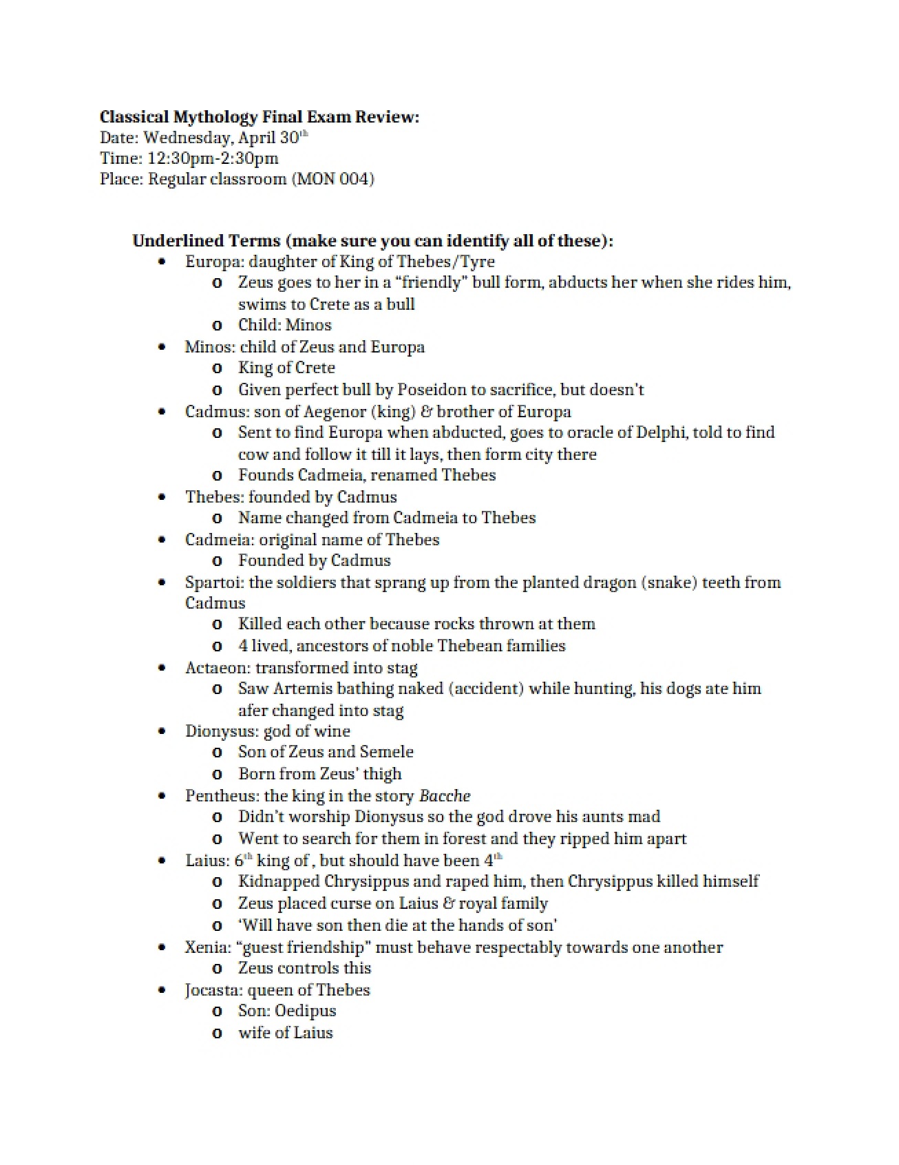 Classical Mythology Course Notes Part 1