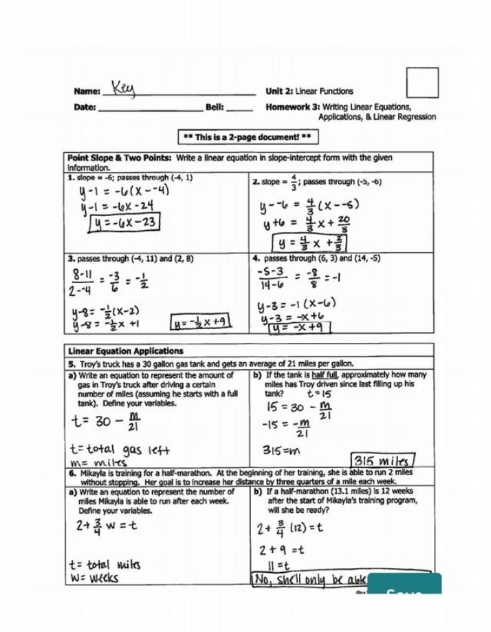 Writing Linear Equations - Applications and Regression