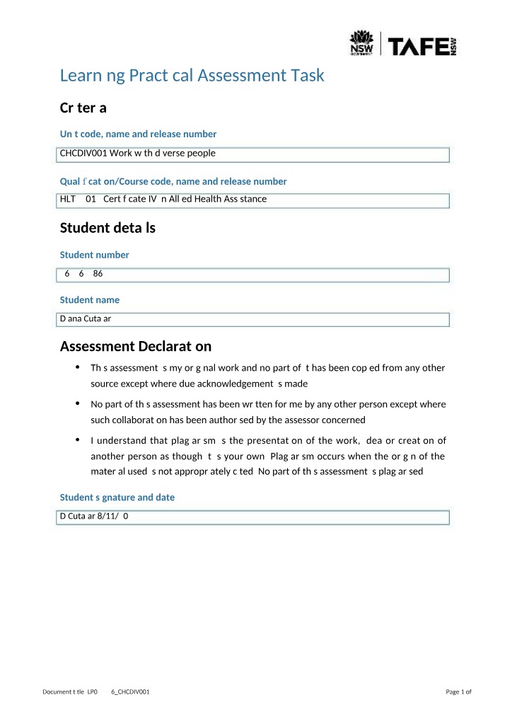 Practical Assessment Task for Learning
