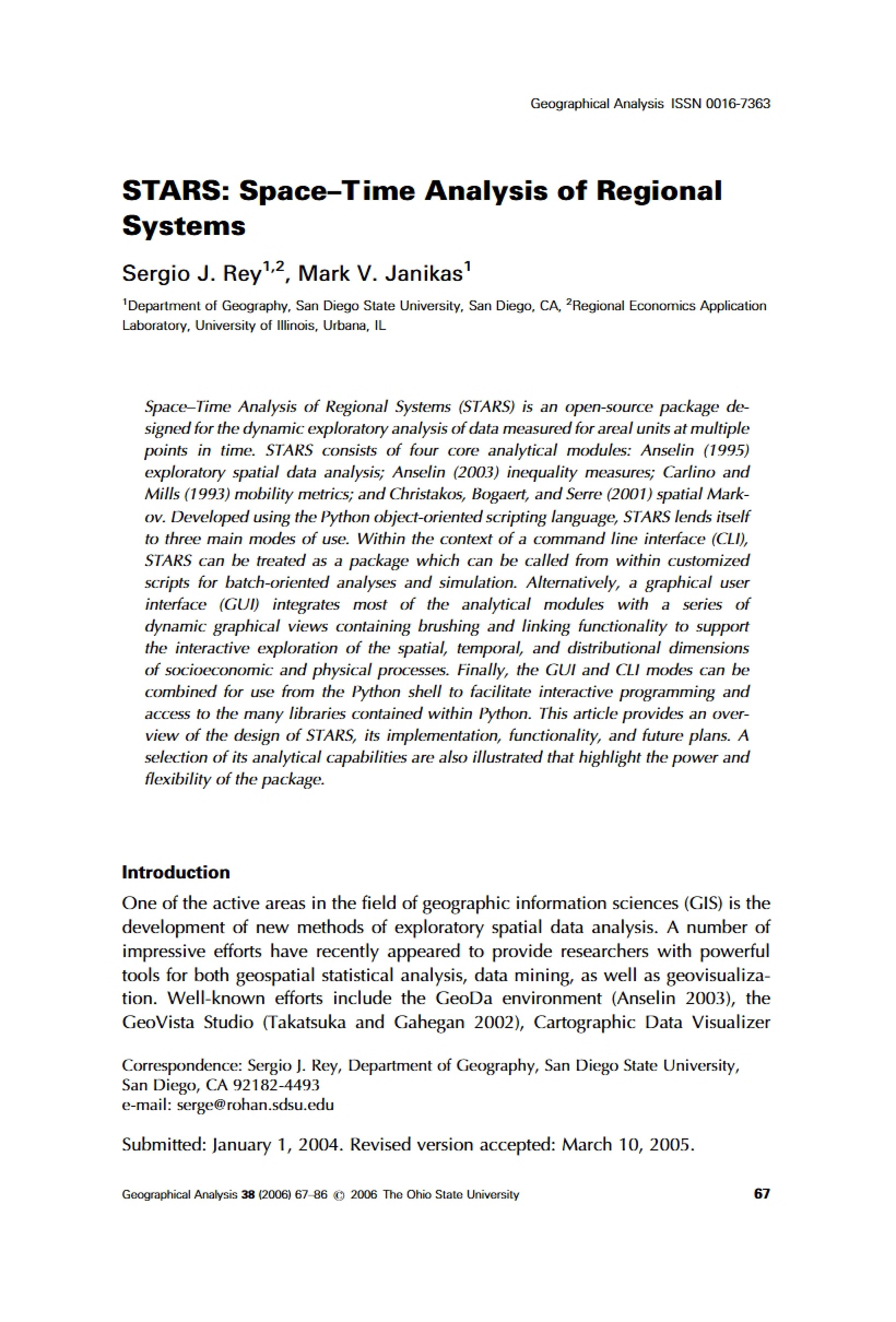 Regional Systems Space-Time Analysis (STARS)