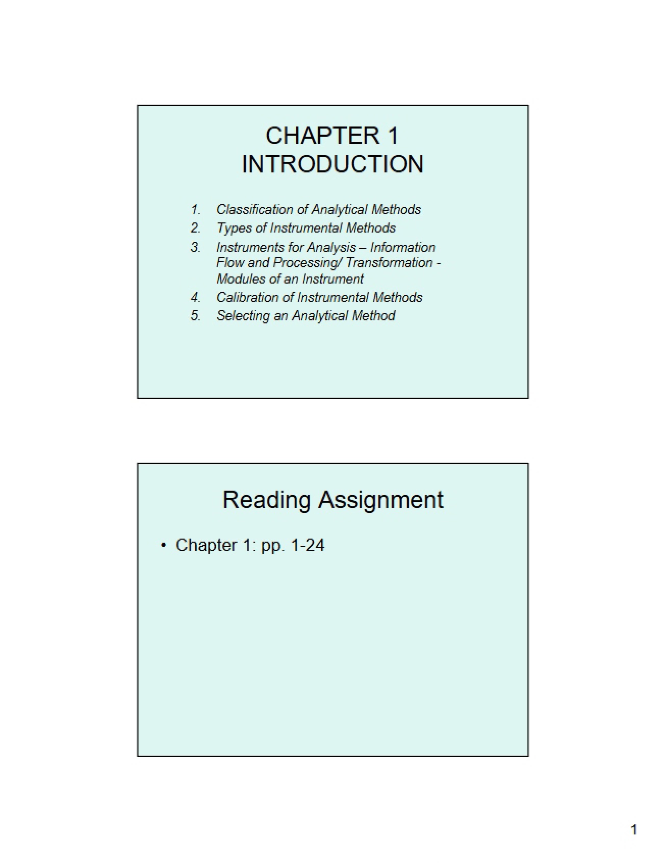 First Chapter Lecture Notes for Instrumental Analysis