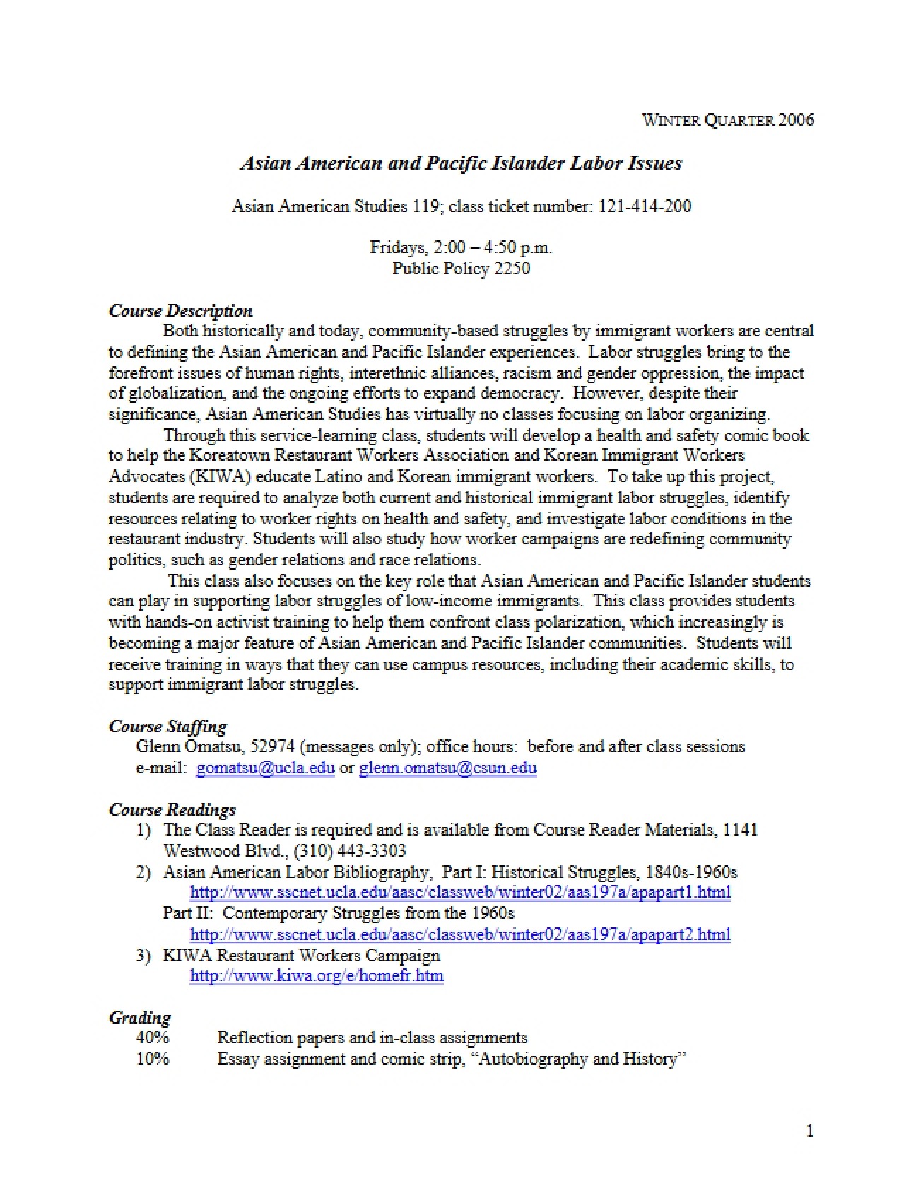 Syllabus for Asian American Studies 119