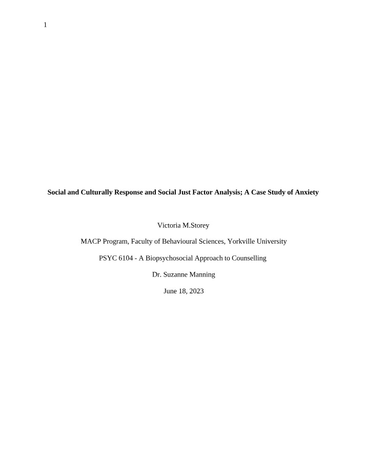 Anxiety Case Study - Social and Cultural Factor Analysis