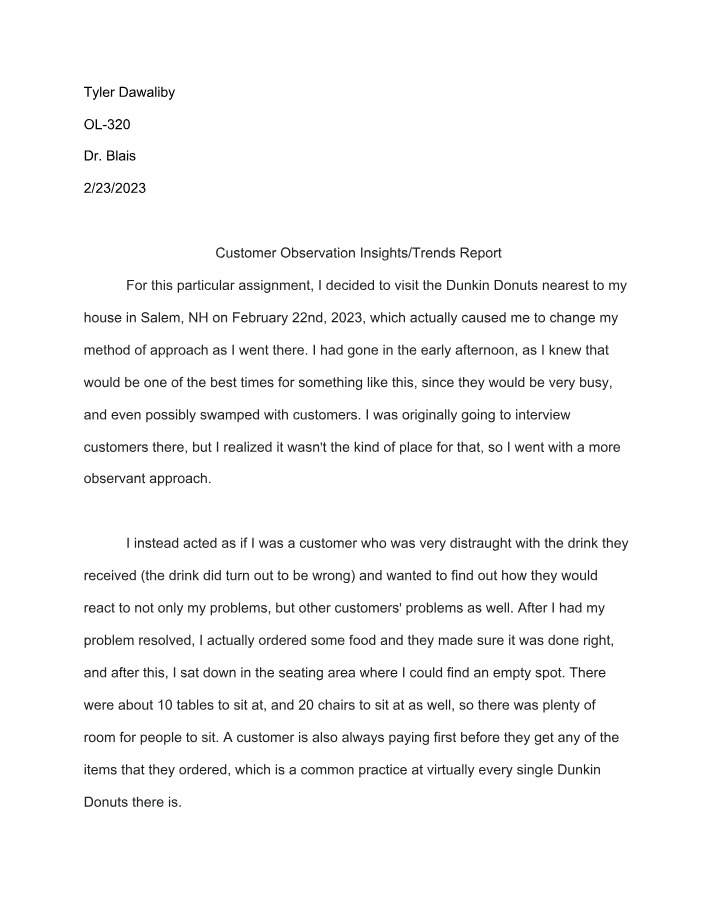 Customer Observation Notes