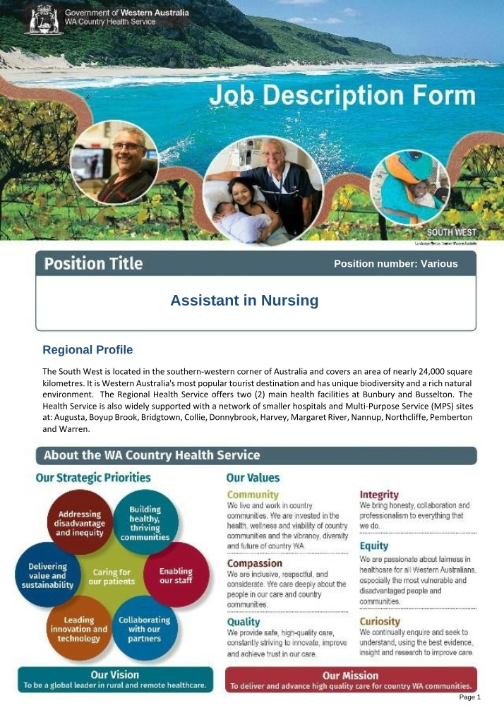 Nursing Assistant - Job Description Form