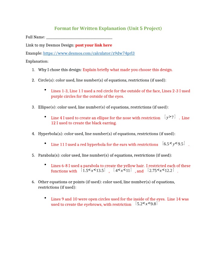 Written Explanation Format for Unit 5 Project