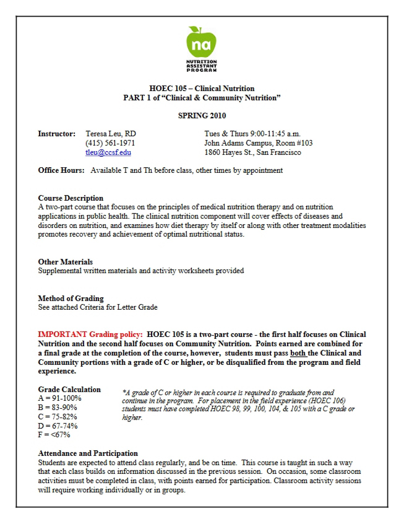 Clinical Nutrition Syllabus Document 2