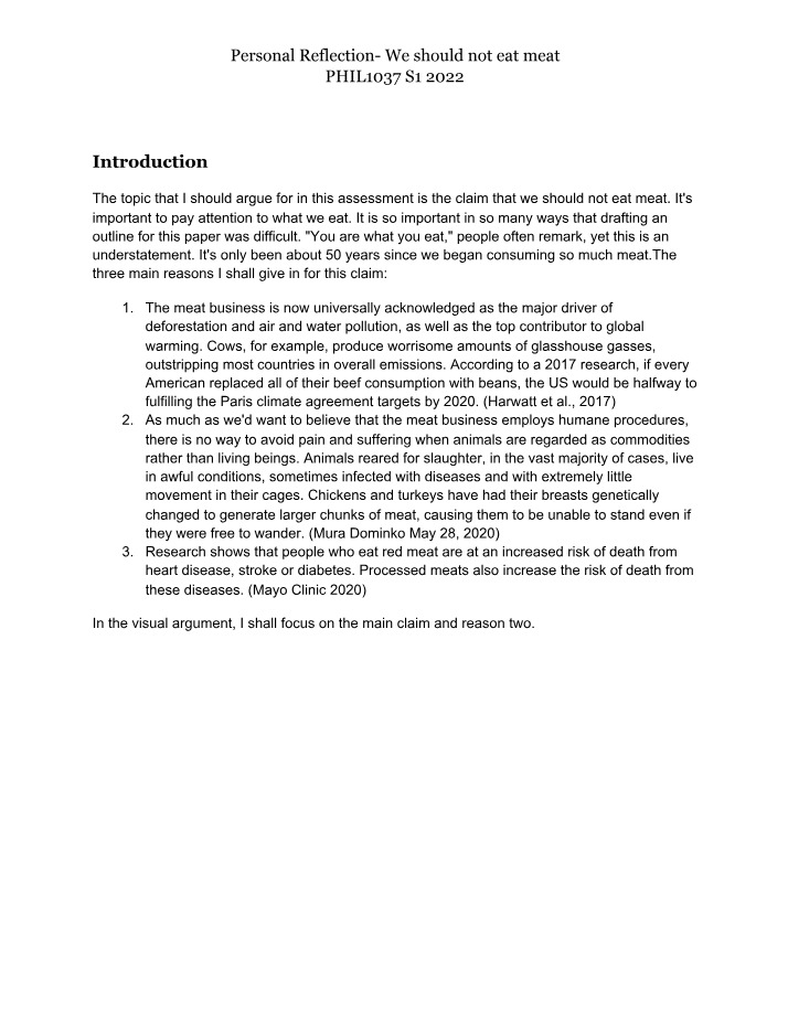 Personal Reflection on Eating Meat