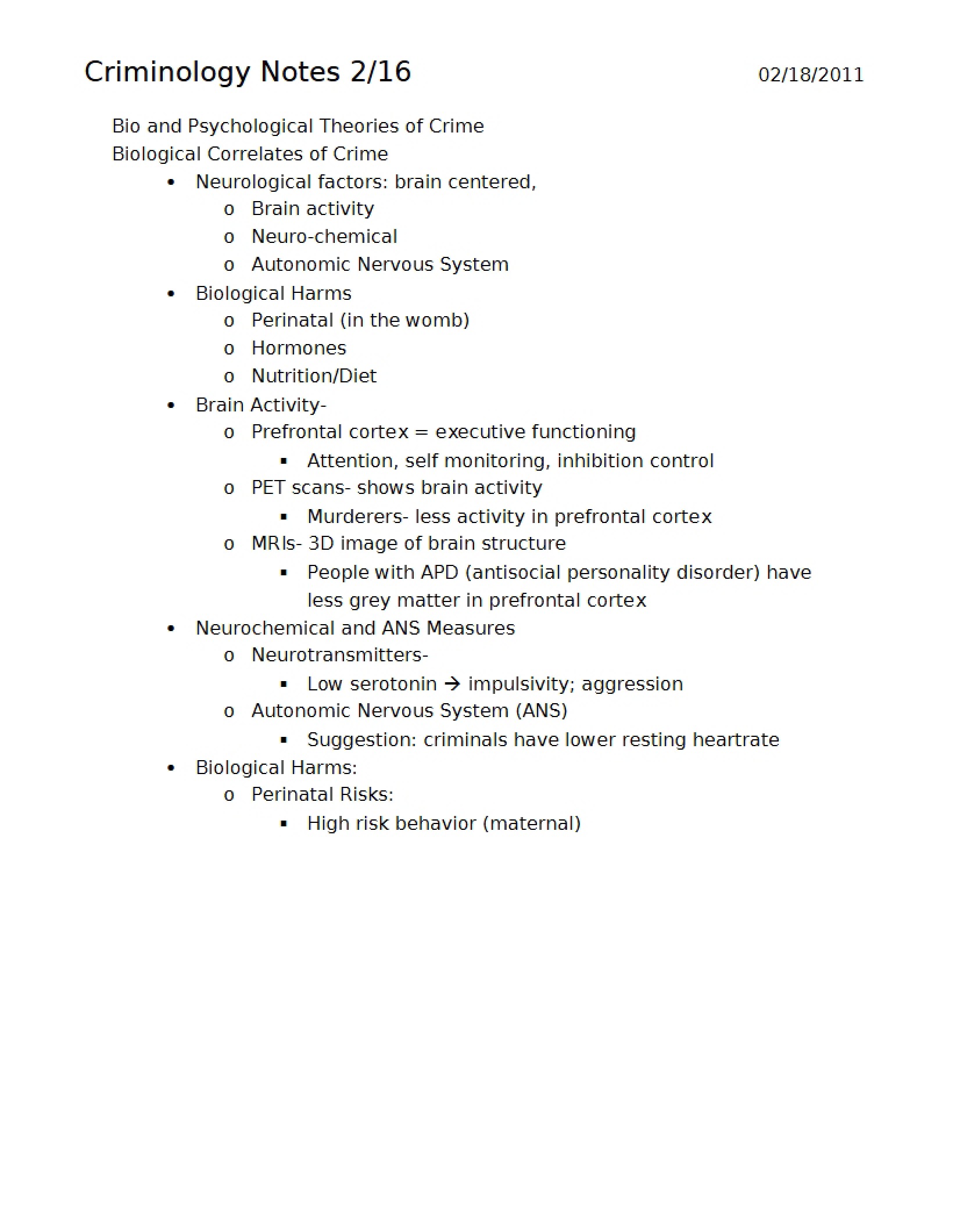 Integration of Biological and Psychological Crime Theories