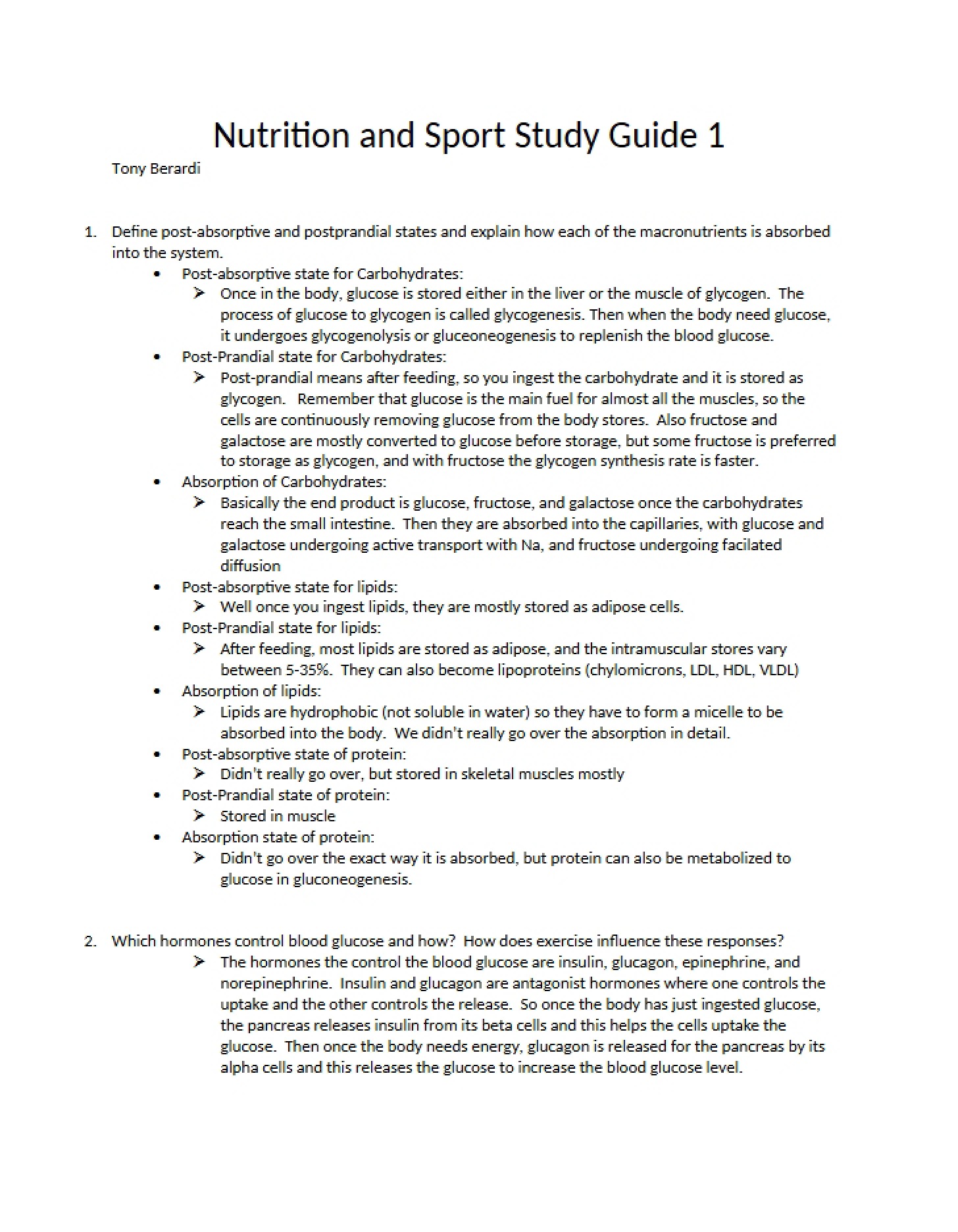 Sport and Nutrition