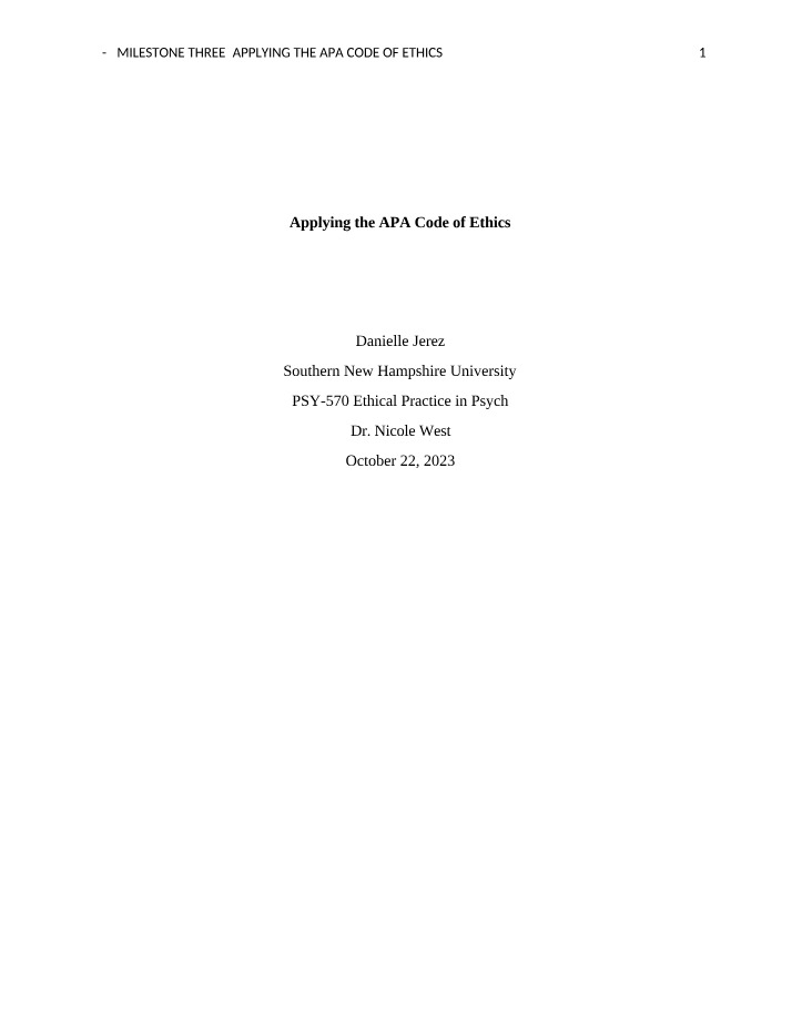 APA Code of Ethics Application
