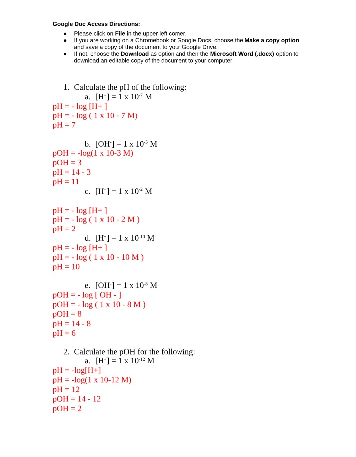Guide for Calculating pH and pOH