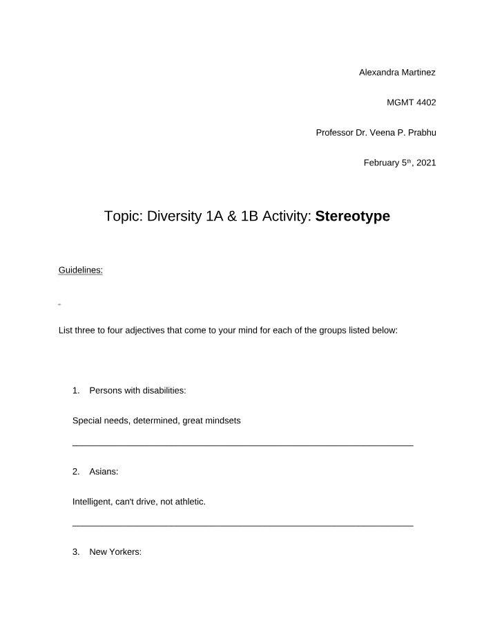 Diversity Perspectives - Examining Stereotypes in Society
