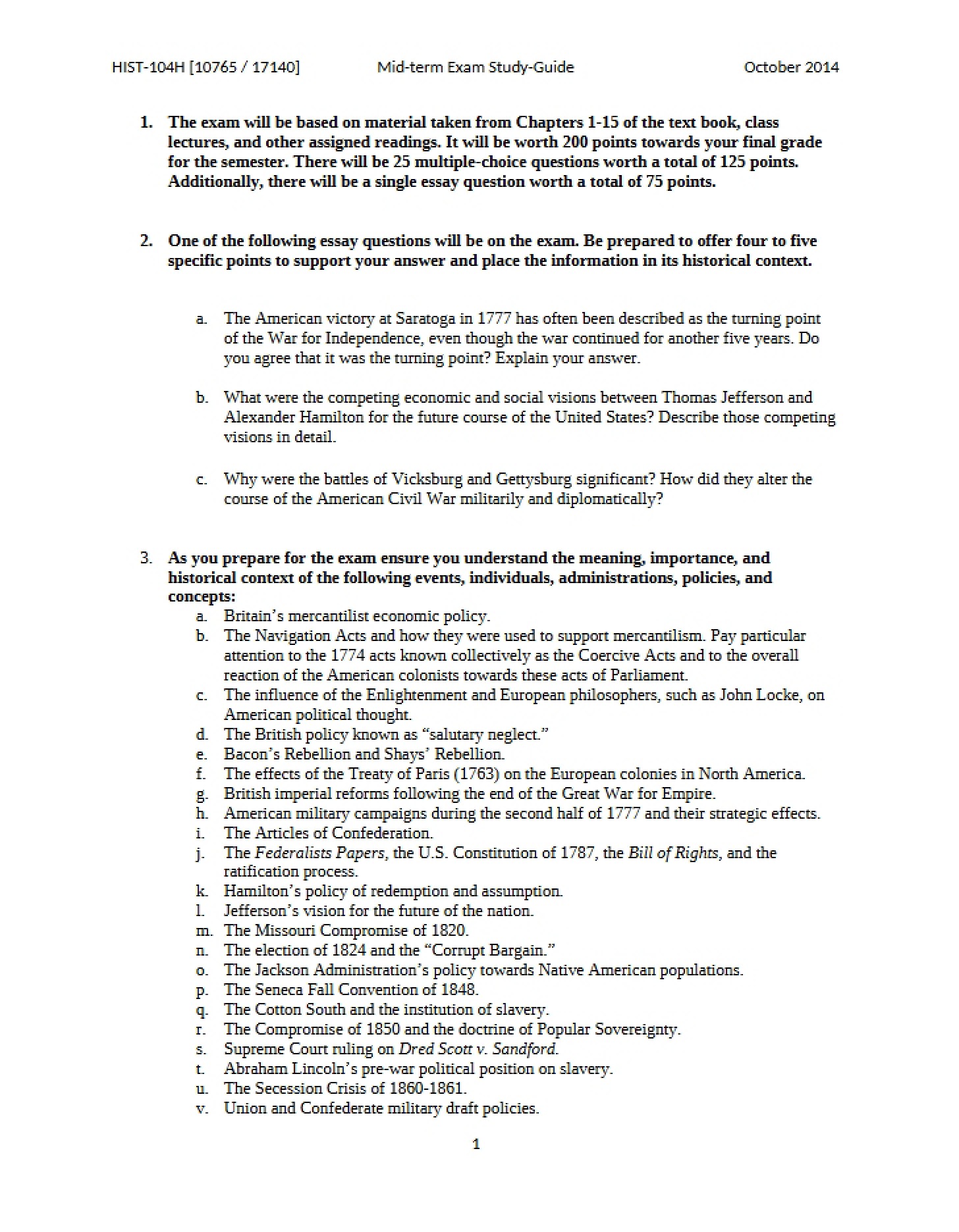 Study Guide for Mid-term Exam