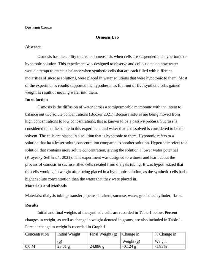 Lab on Osmosis