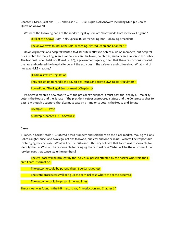 Chapter 1 Cases and M-C Questions