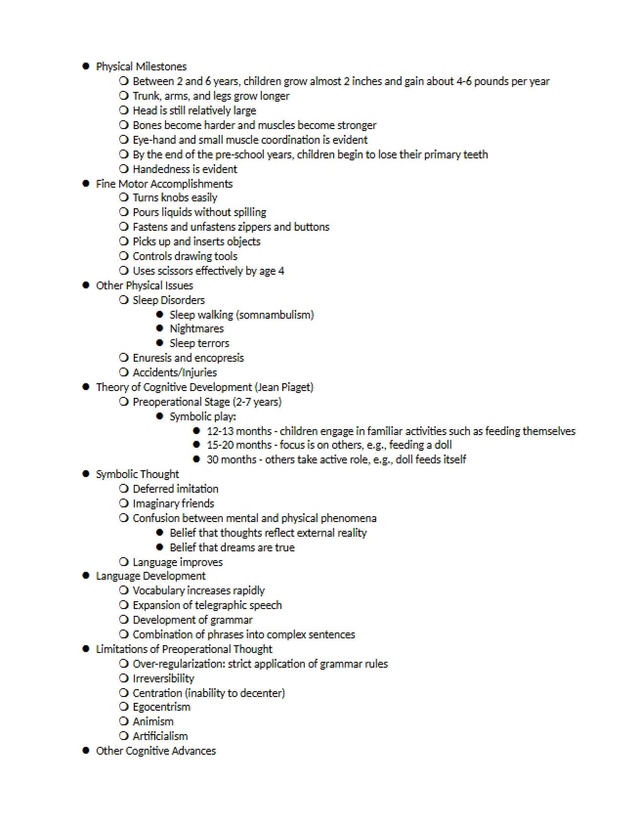 Milestones of Physical Development - 2 Pages