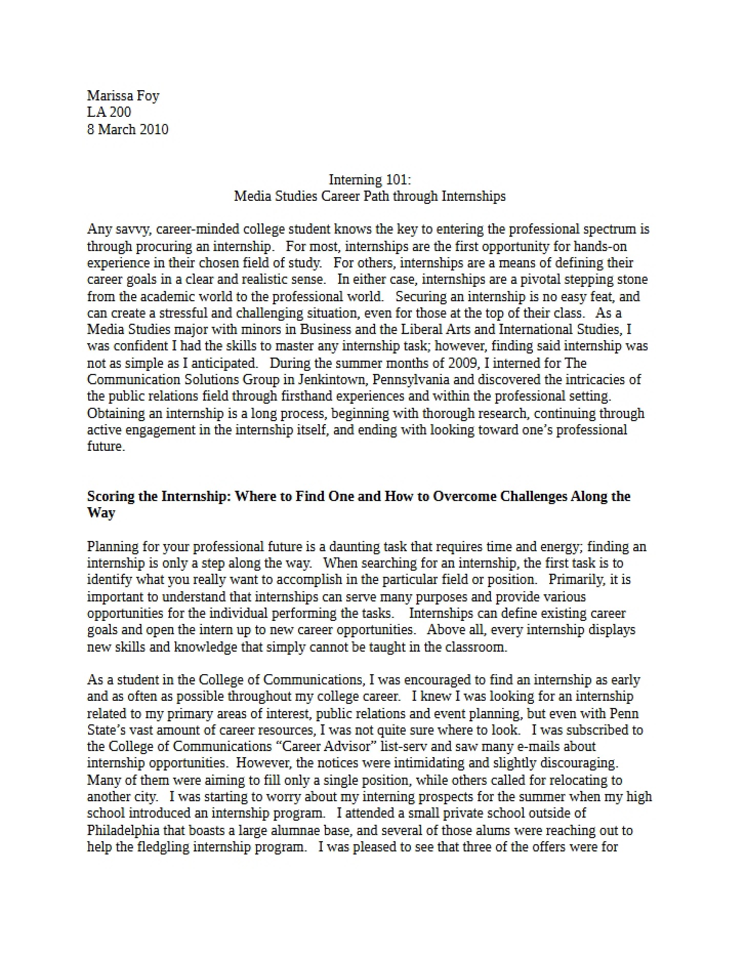 Internships in Media Studies Careers