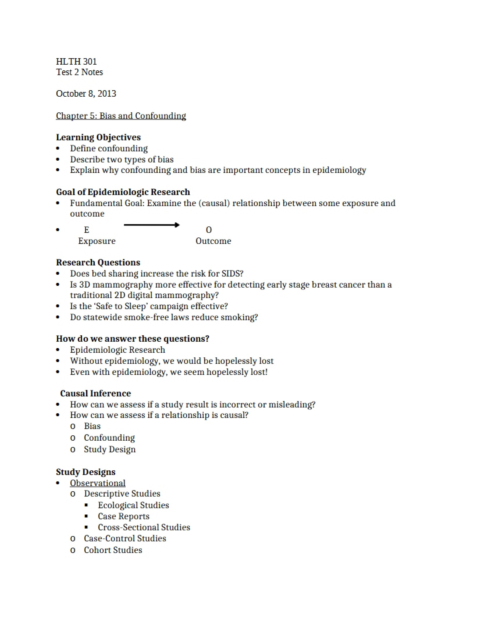 Epidemiology Test 2