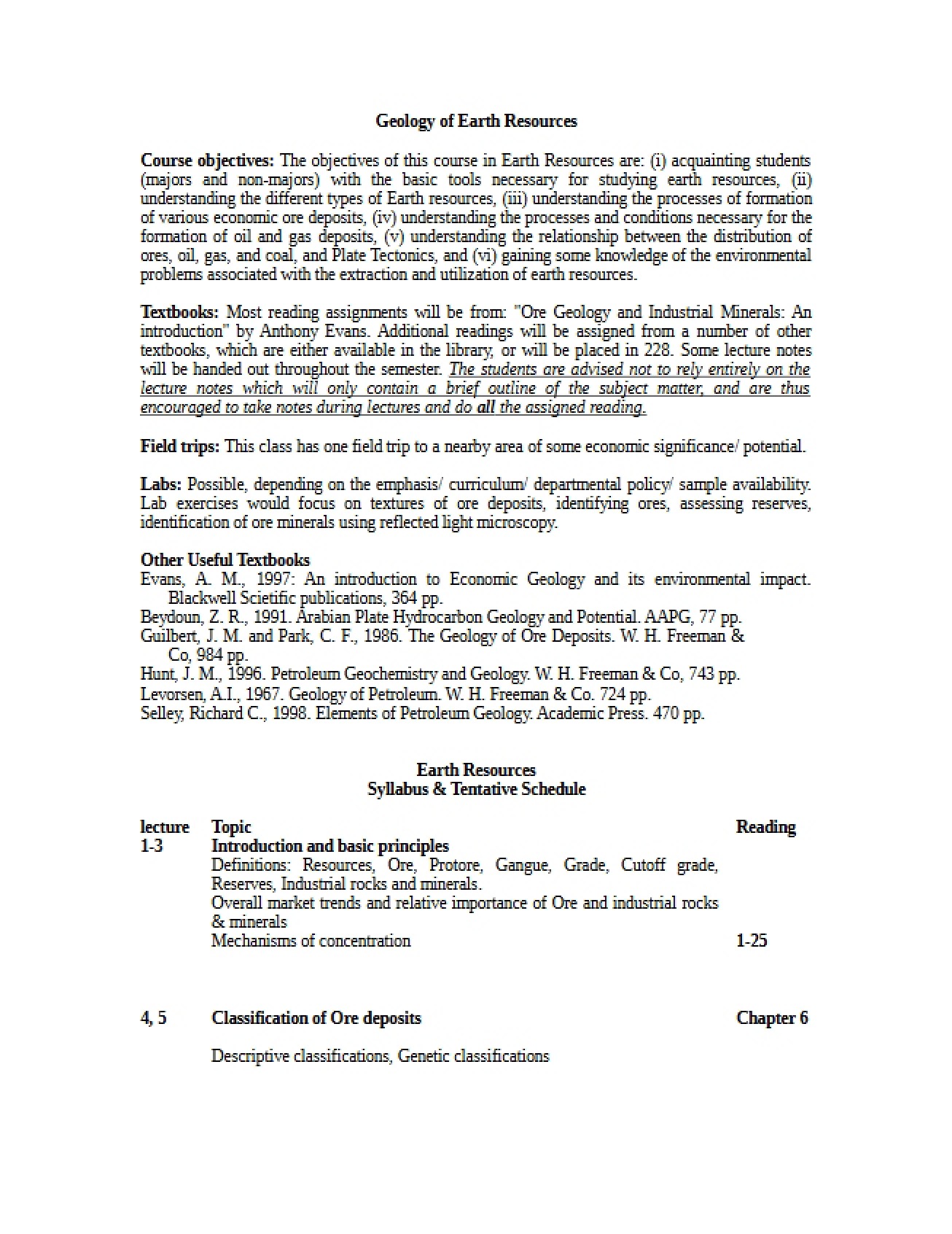 Course Syllabus General Geology