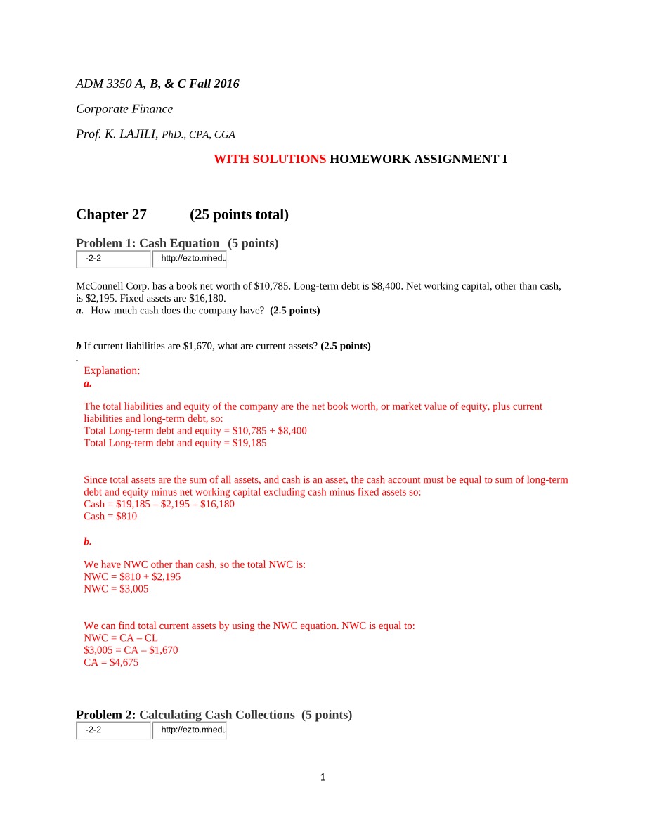 ADM3350 Homework Assignment I with Solutions