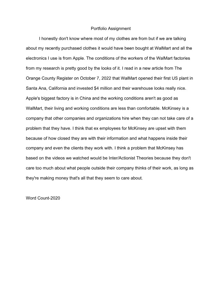 Working Conditions at Walmart and Apple - Portfolio Assignment
